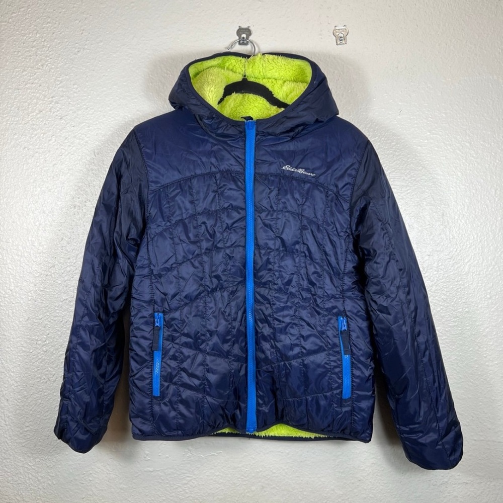 Eddie Bauer Youth Reversible Jacket Blue Size Large 14/16 Quilted Puffer